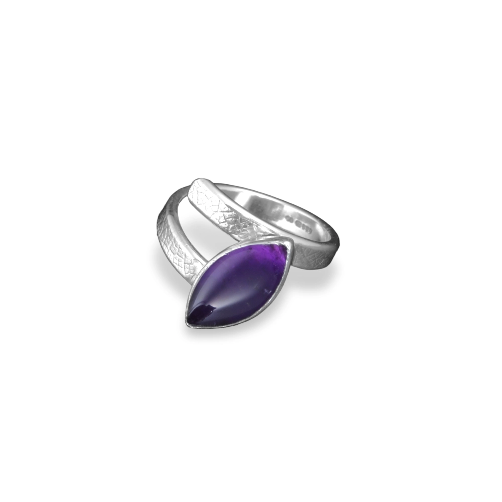 Sterling silver and Amethyst ring with leaf texture